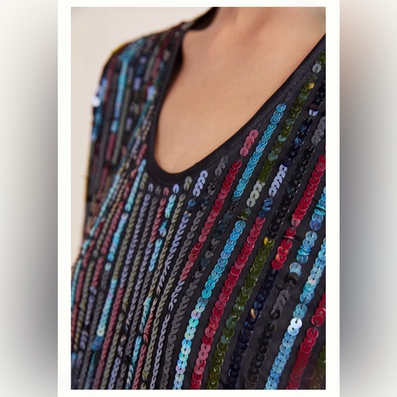 Anthro Velvet Graham & Spencer Black Sequin Tunic Dress NWOT - Picture 3 of 11